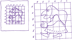 Прием «системы квадратов» Эскиз расчерчивают на квадраты и переносят рисунок, по квадратам, на большой расчерченный на квадраты лист