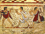Этрусская стенная роспись. «Играющий на авлосе и кифаре». 475 г. до н. э.