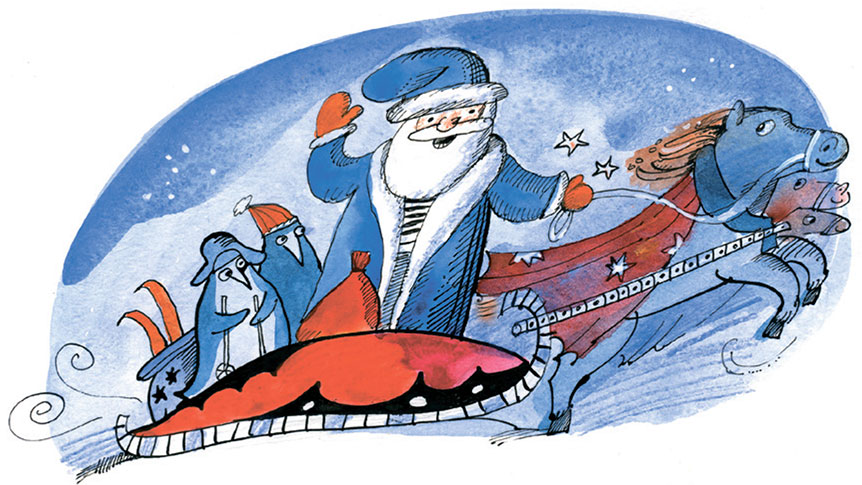 Дед Мороз на санях Дед Мороз на санях