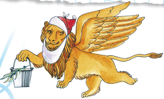 Крылатый лев с бородой Санта-Клауса
