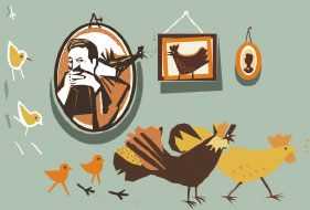 Портрет Чехова на стене и рассуждения о курицах