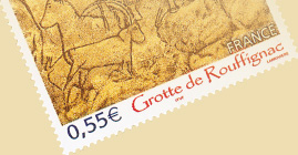 Французская почтовая марка с рисунками пещеры Руффиньяк