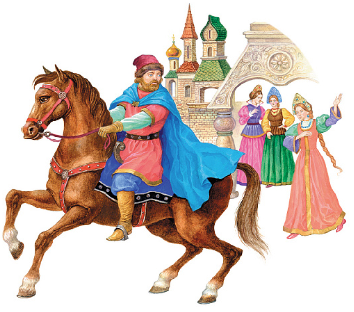 Богатырь на коне и три царевны